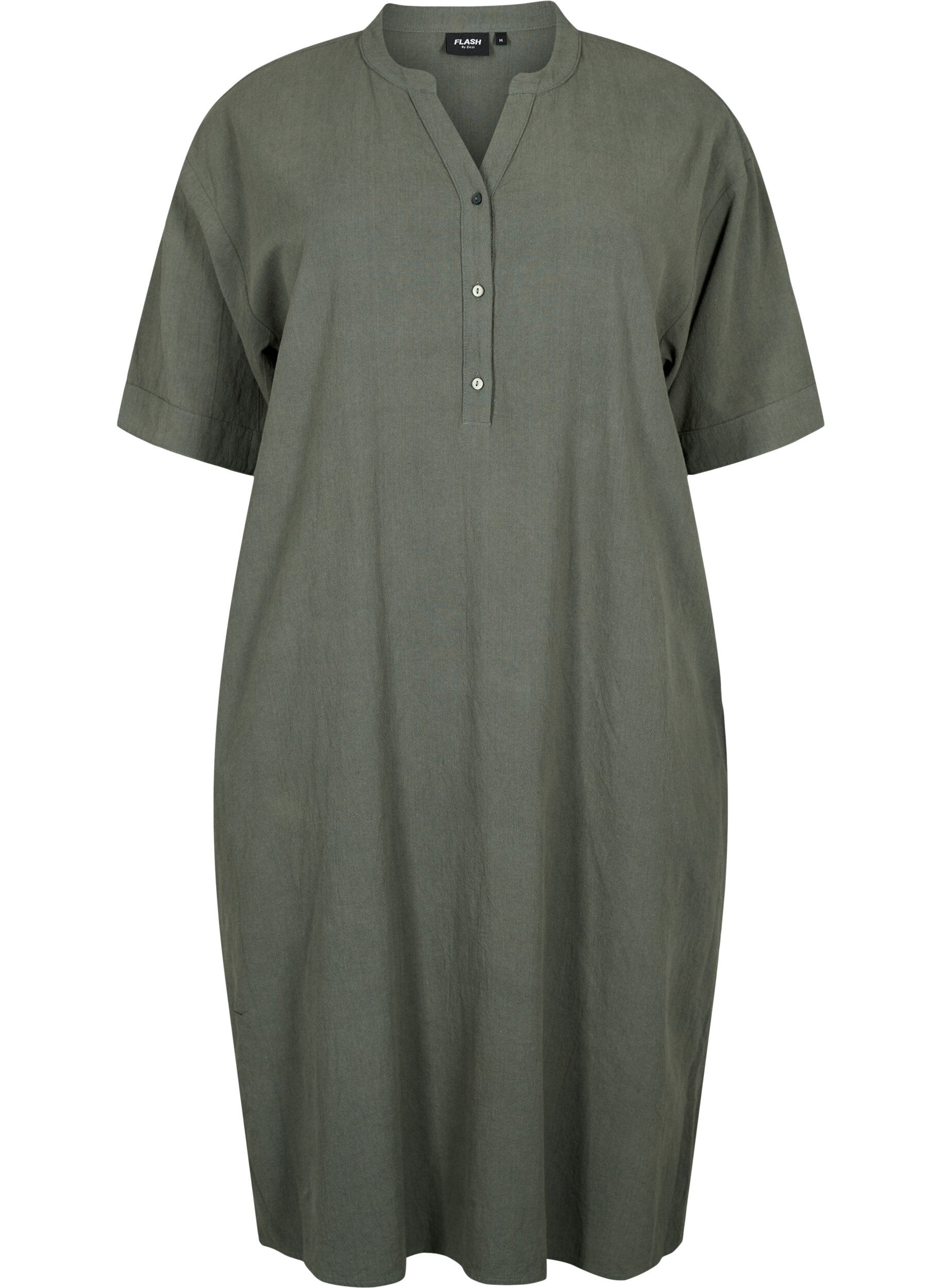 Zizzifashion FLASH - Short sleeved midi dress in cotton, Balsam Green, Packshot image number 0