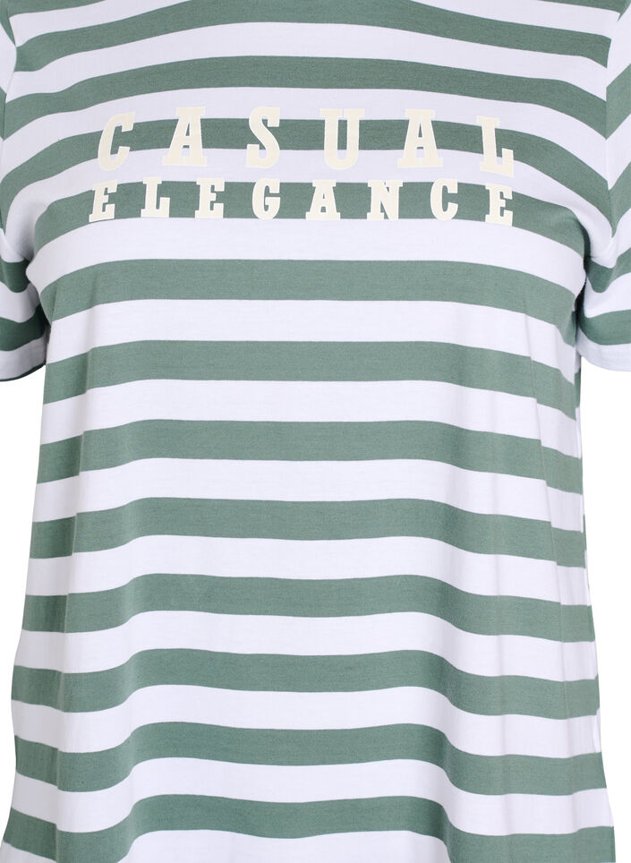 Organic cotton T-shirt with stripes and text, Green, Packshot image number 2