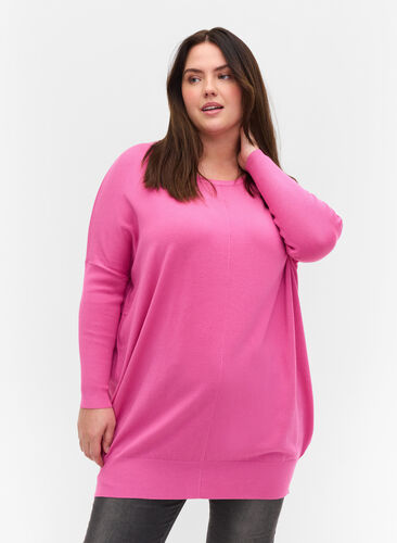 Knitted jumper with round neckline, Wild Orchid, Model image number 0
