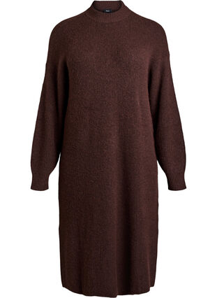 Long knitted dress with high neck - Brown - Sz. 40-64 - Zizzifashion Long knitted dress with high neck - Brown - Sz. 40-64 - Zizzifashion