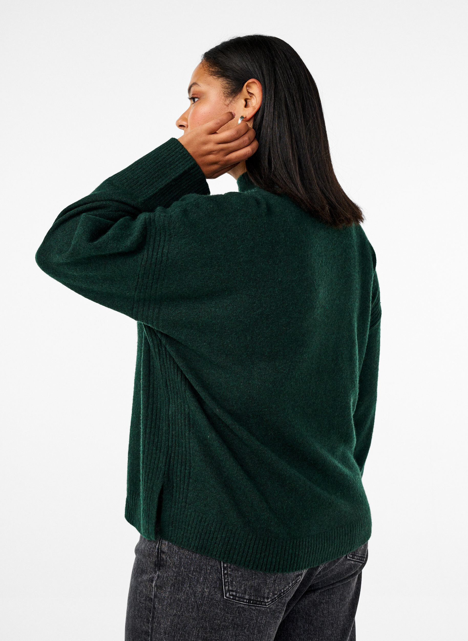 Zizzifashion Knitted jumper with ribbed edges, Scarab Mel., Model image number 1