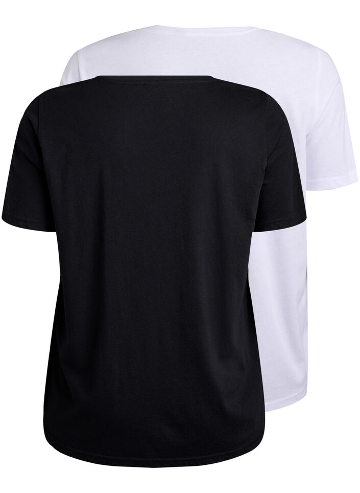 FLASH - 2-pack t-shirts with v-neck, Black/White, Packshot image number 1
