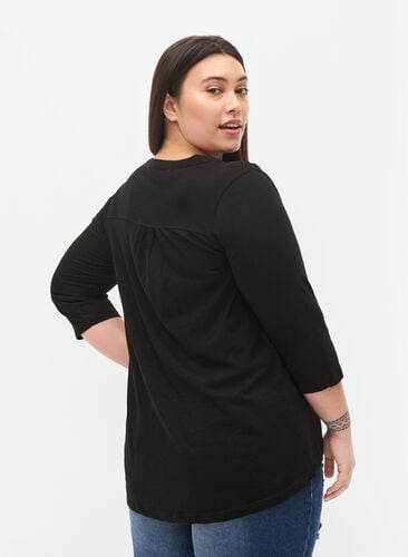 Cotton top with 3/4 sleeves, Black, Model image number 1