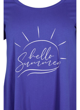 Short-sleeved cotton t-shirt with a-line, Dazzling Blue HELLO , Packshot image number 2