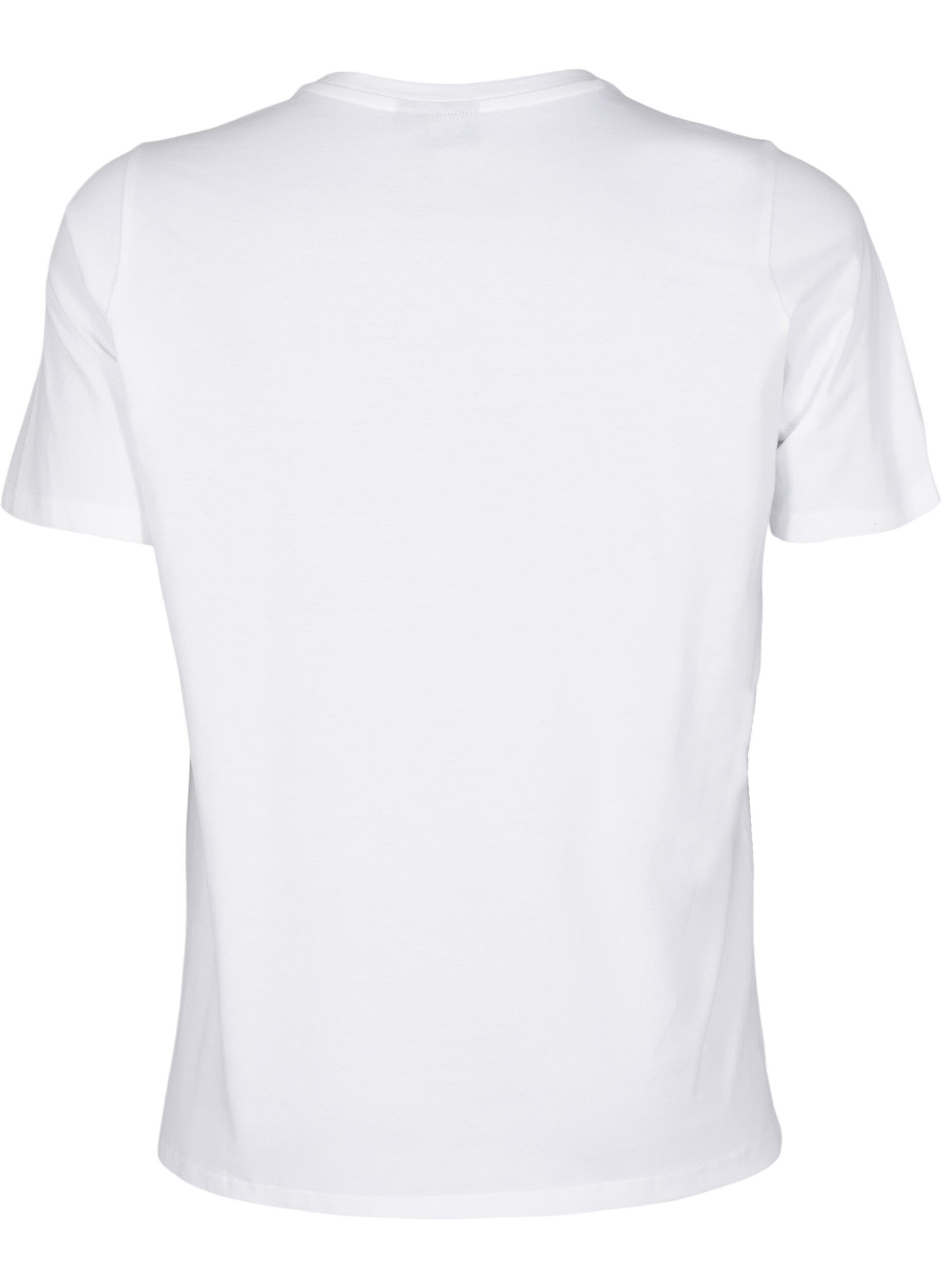 Zizzifashion T-shirt with round neck and rhinestones, Bright White, Packshot image number 1