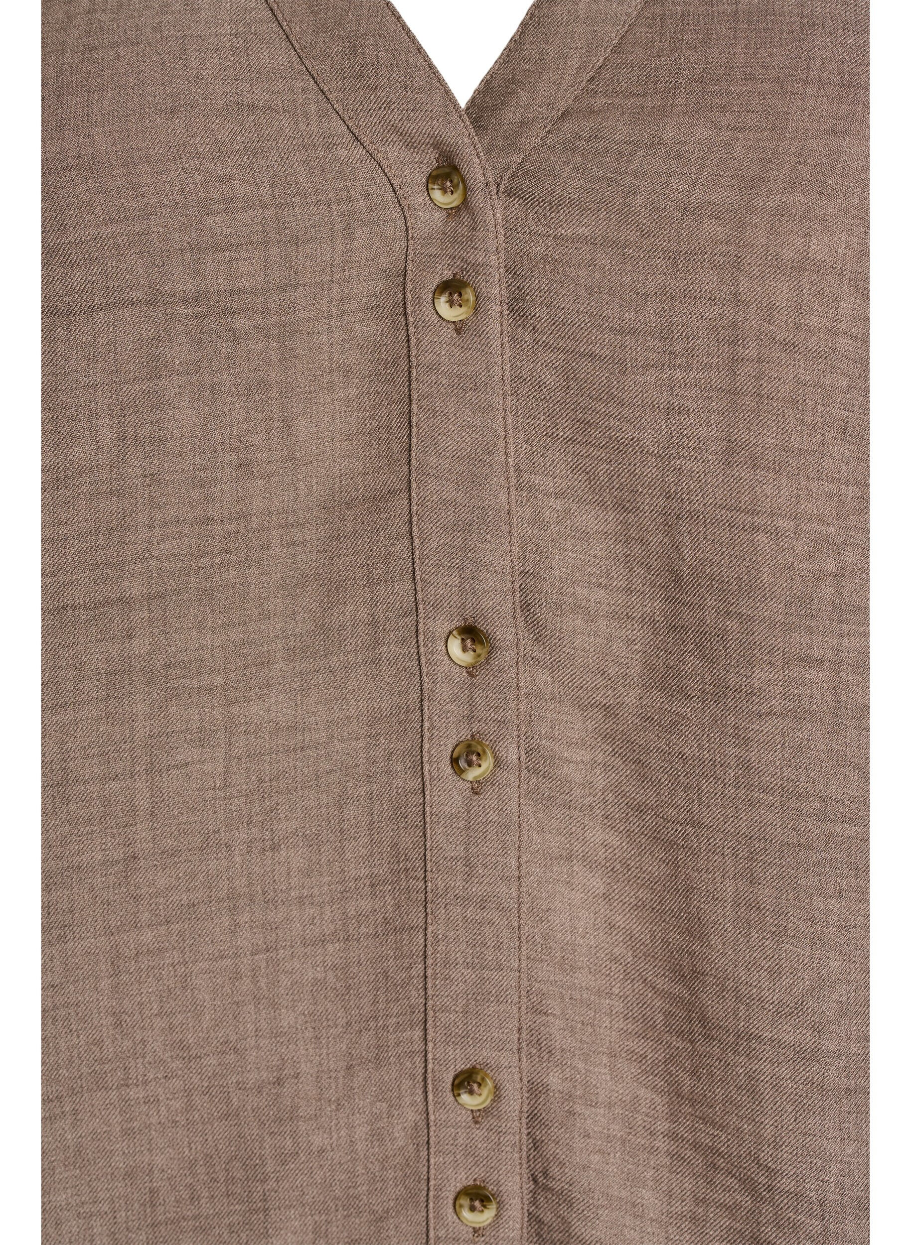 Zizzifashion V-neck shirt blouse with short sleeves, Brown, Packshot image number 2