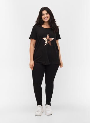 Short-sleeved t-shirt with print, Black w. star copper, Model image number 2
