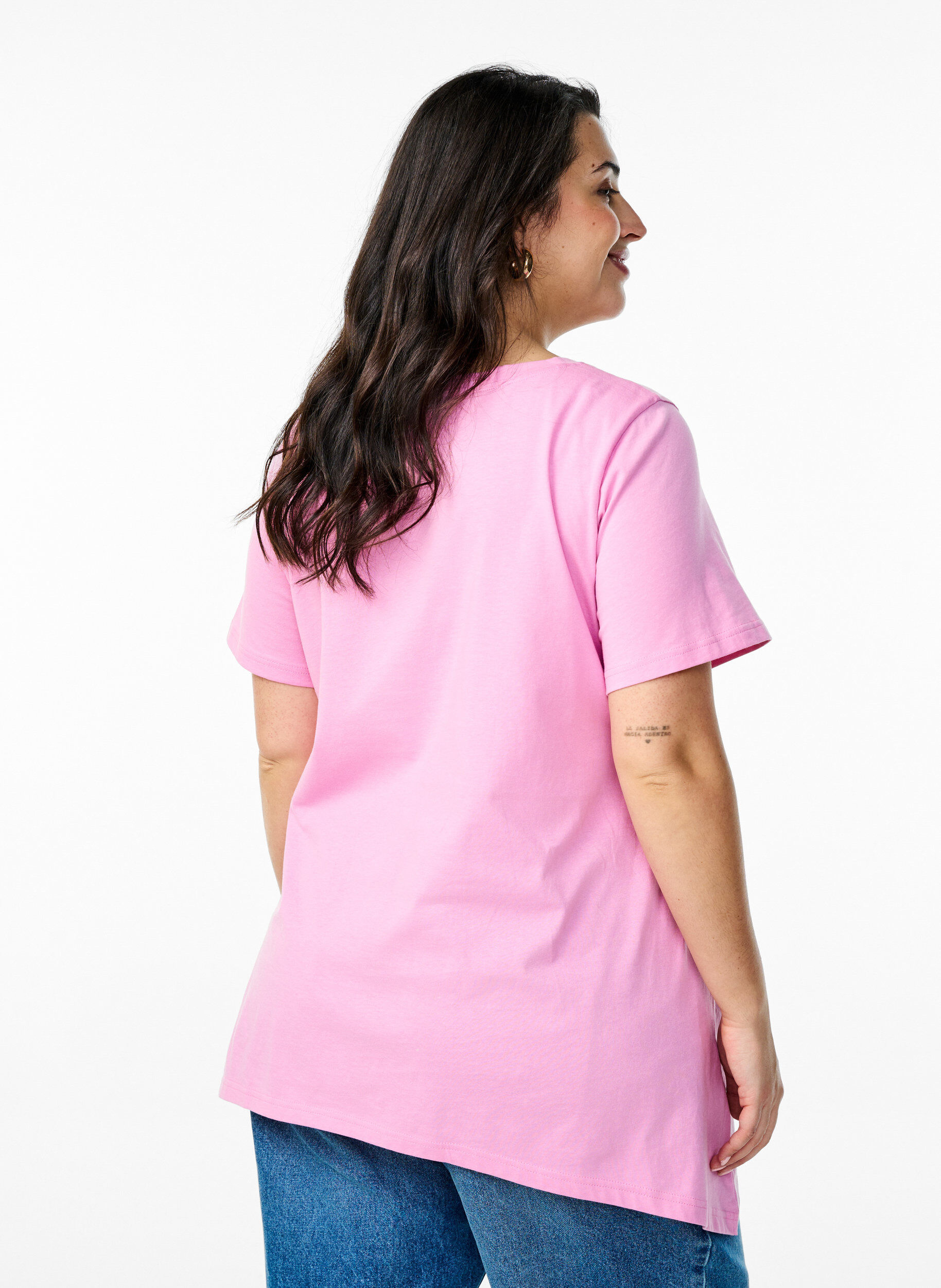 ZizzifashionT-shirt with a round neck and A-line shape, Pink, Model image number 2