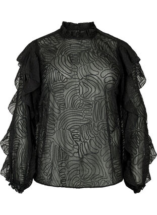Ruffle blouse in chiffon with structure, Black, Packshot image number 0