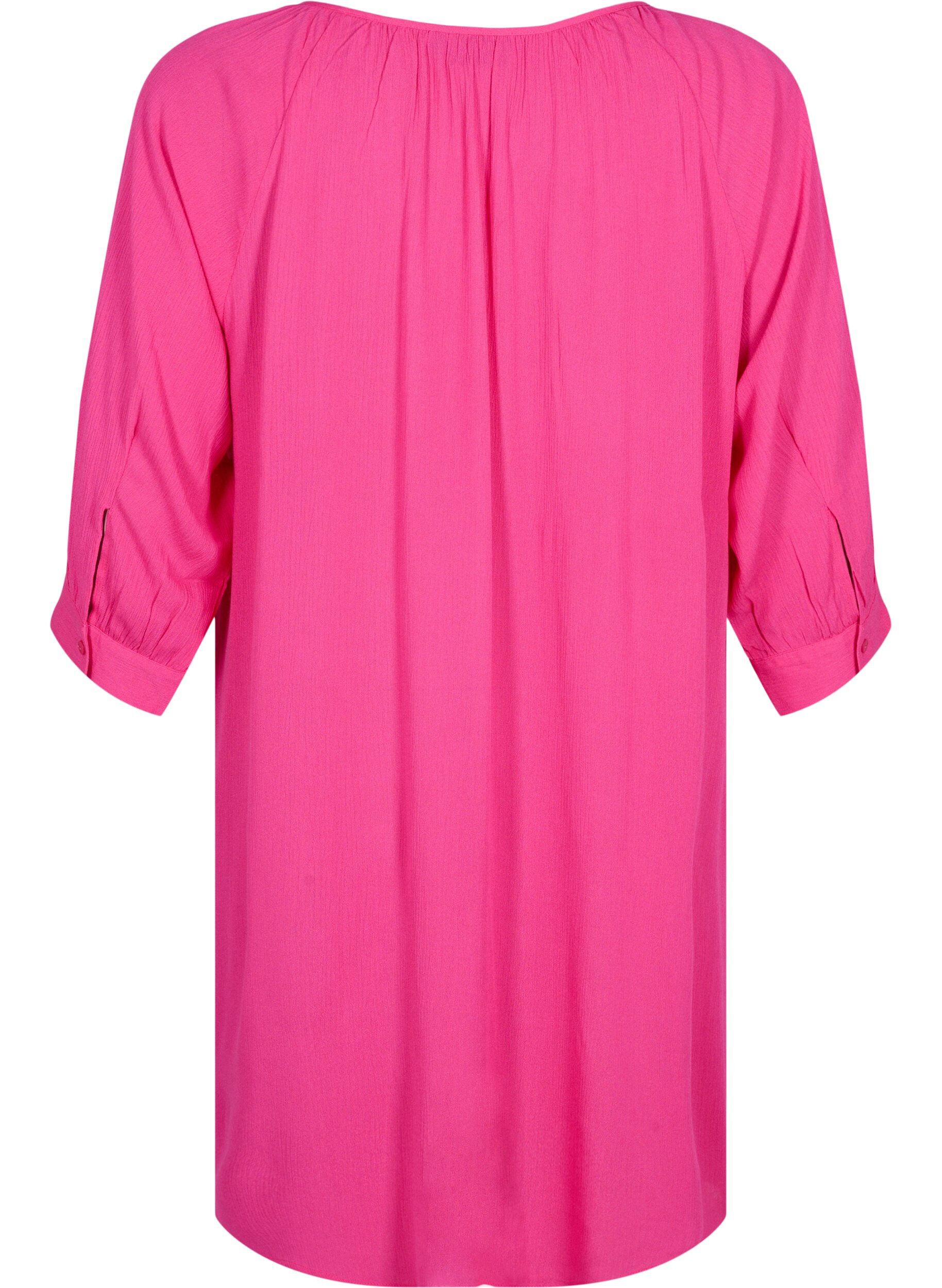 Zizzifashion Viscose tunic with 3/4 sleeves, Pink, Packshot image number 1