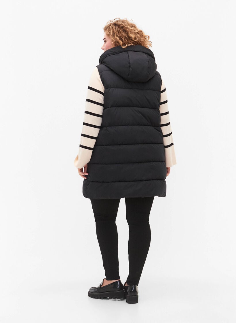 Long vest with hood and pockets, Black, Model image number 2