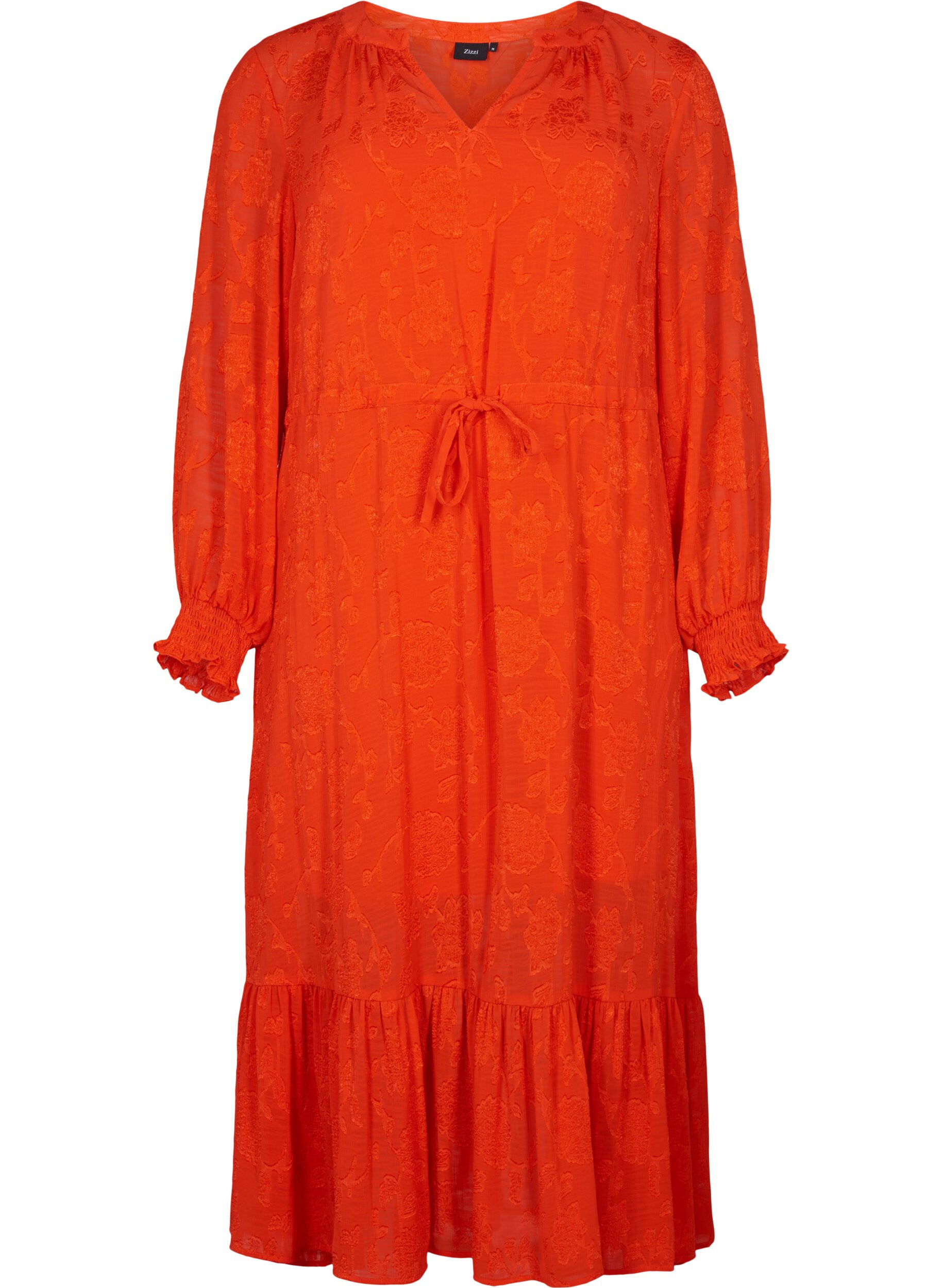 Zizzifashion Long-sleeved midi dress in jacquard look, Orange.com, Packshot image number 0