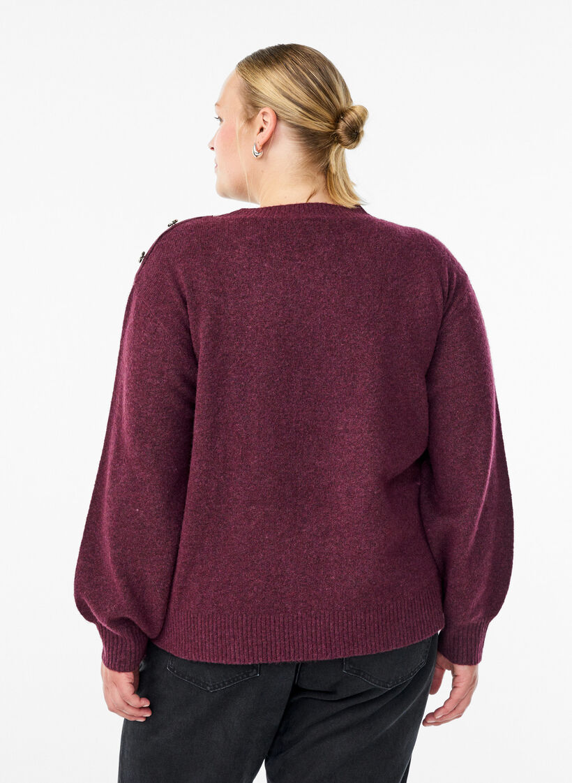 Knit blouse with button detail, Dark Bordeaux, Model image number 2