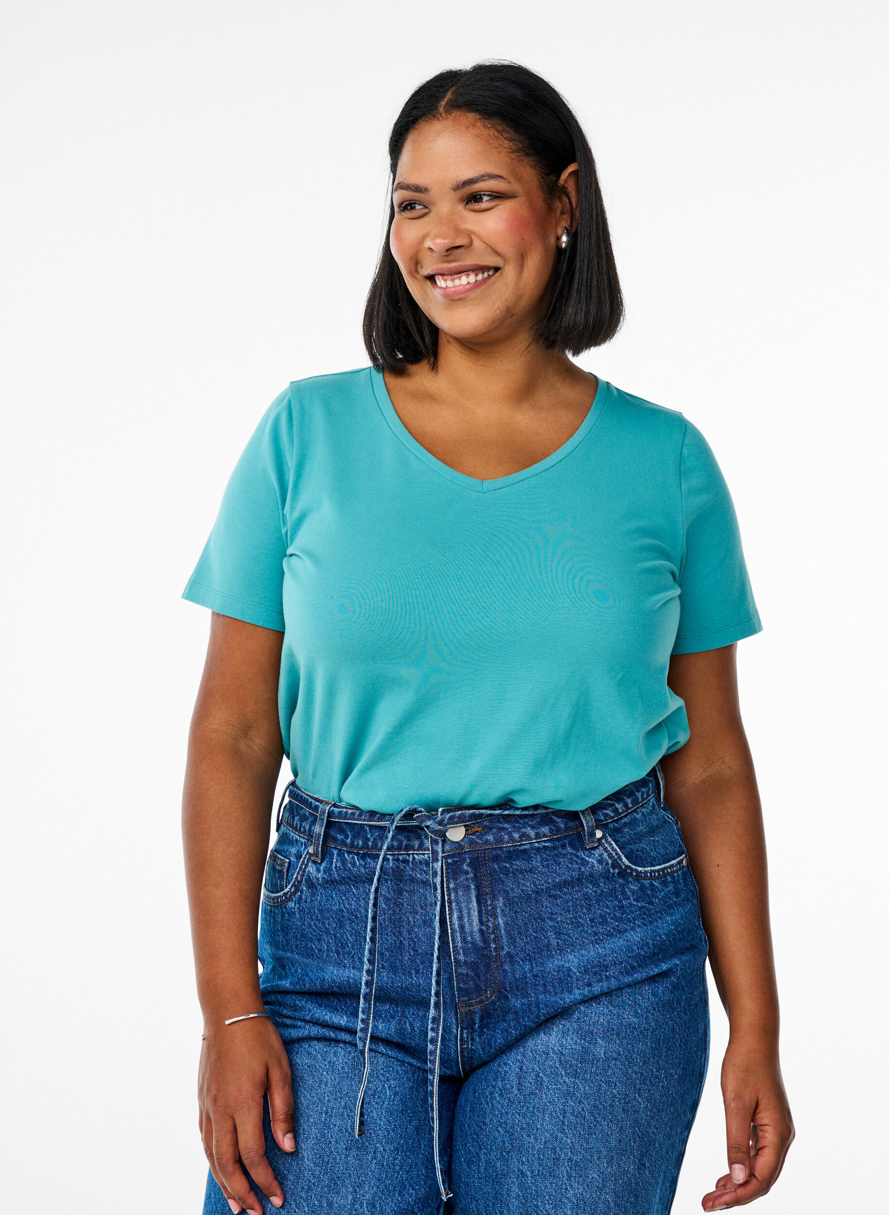 Basic plain cotton t-shirt, Blue, Model