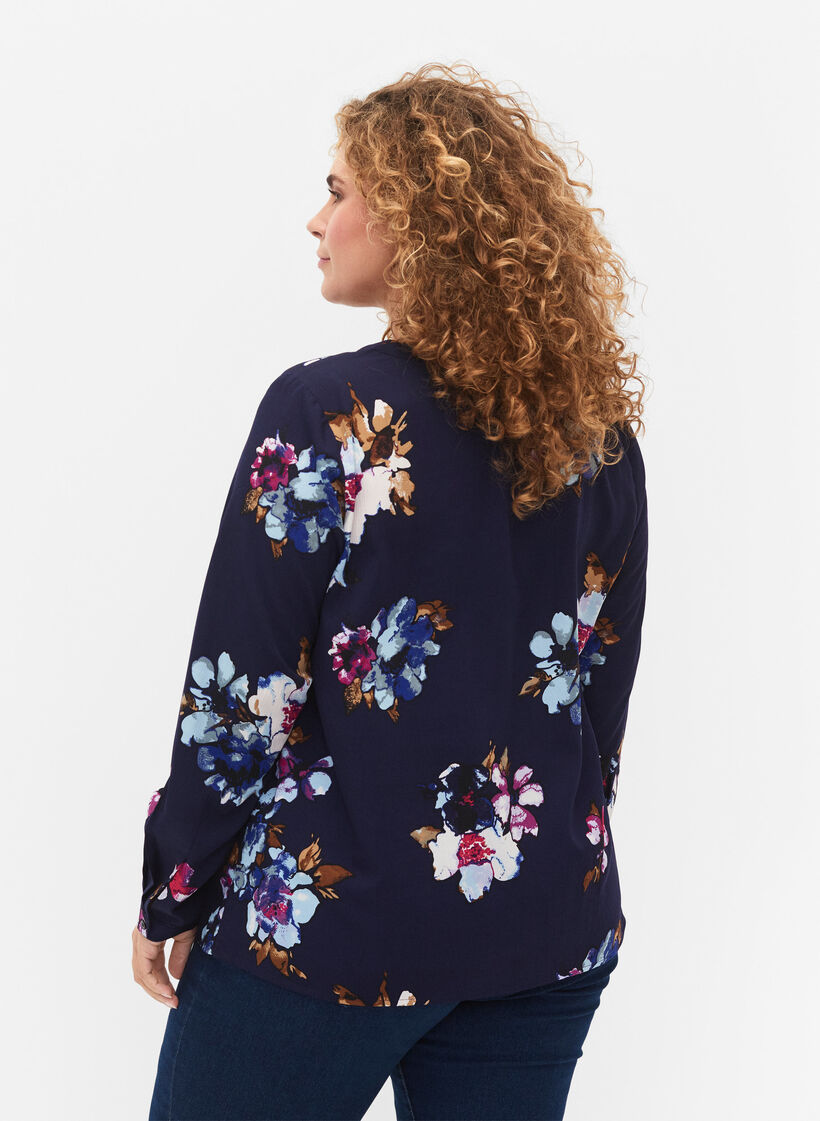 FLASH - Long sleeve blouse with print, Big Blue Flower, Model image number 1