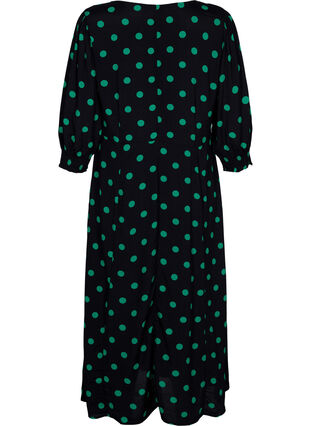 Polka dot viscose midi dress, Black Jol Green Dot, Packshot image number 1