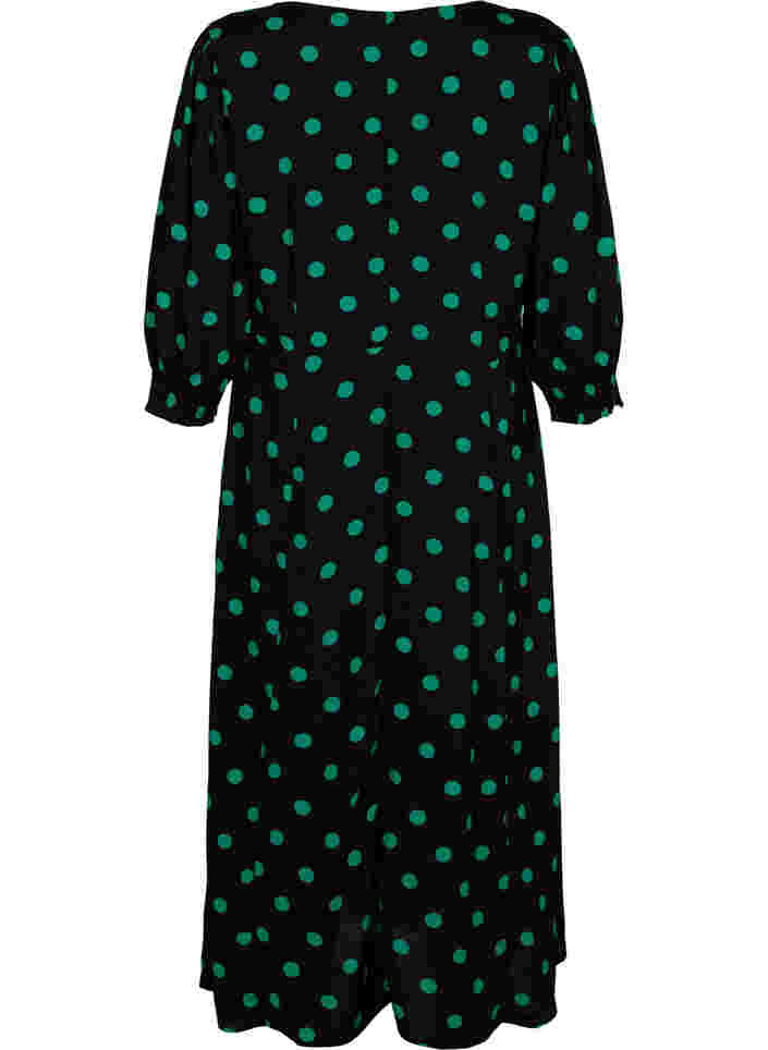Polka dot viscose midi dress, Black Jol Green Dot, Packshot image number 1