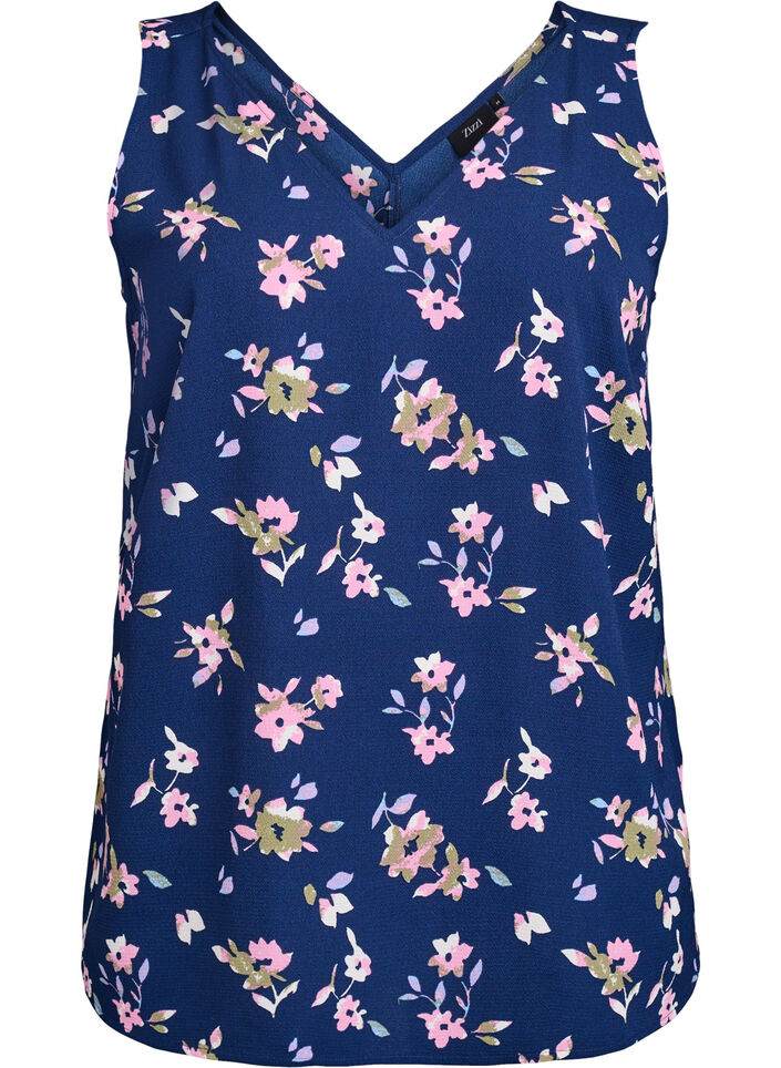 Printed top with v-neck, Blue, Packshot image number 0
