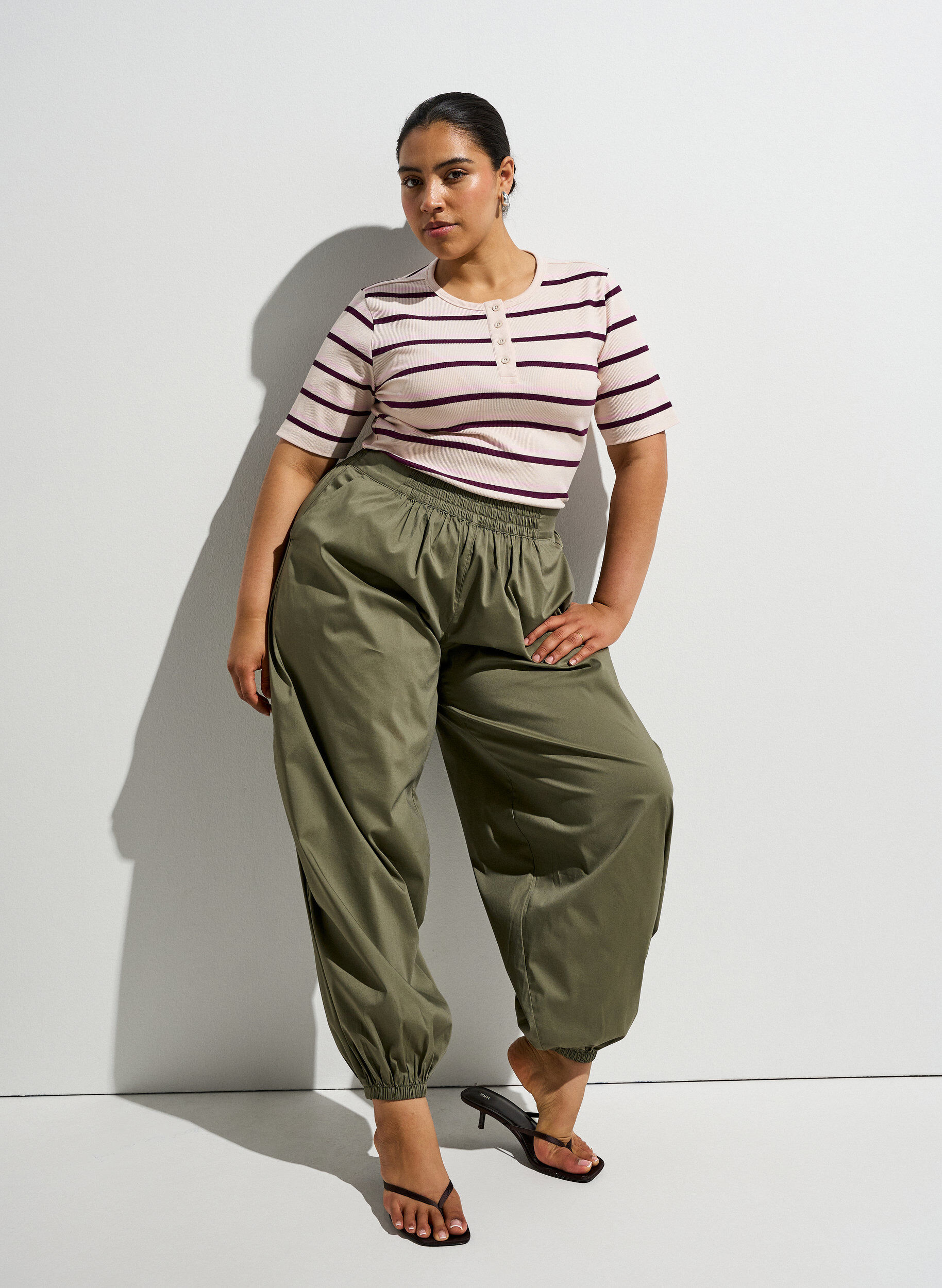 ZizzifashionRib T-shirt with stripes and button detail, Purple, Image image number 0