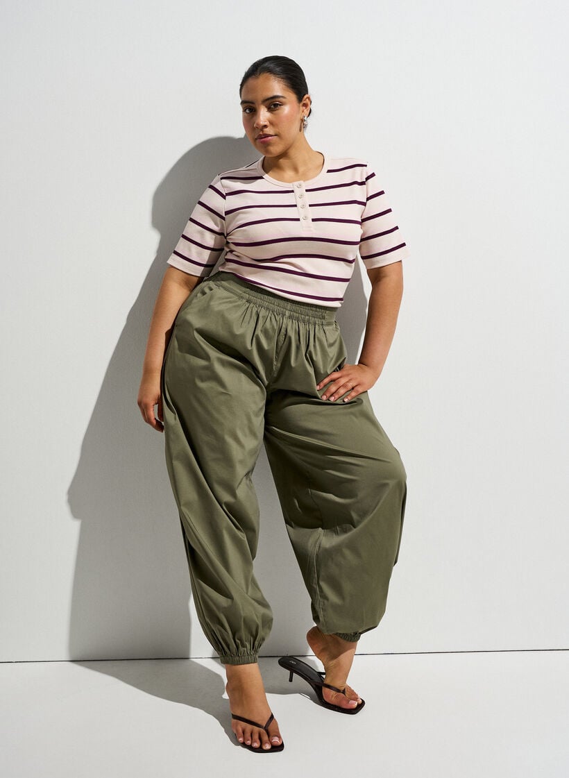 Rib T-shirt with stripes and button detail, Purple, Image image number 0