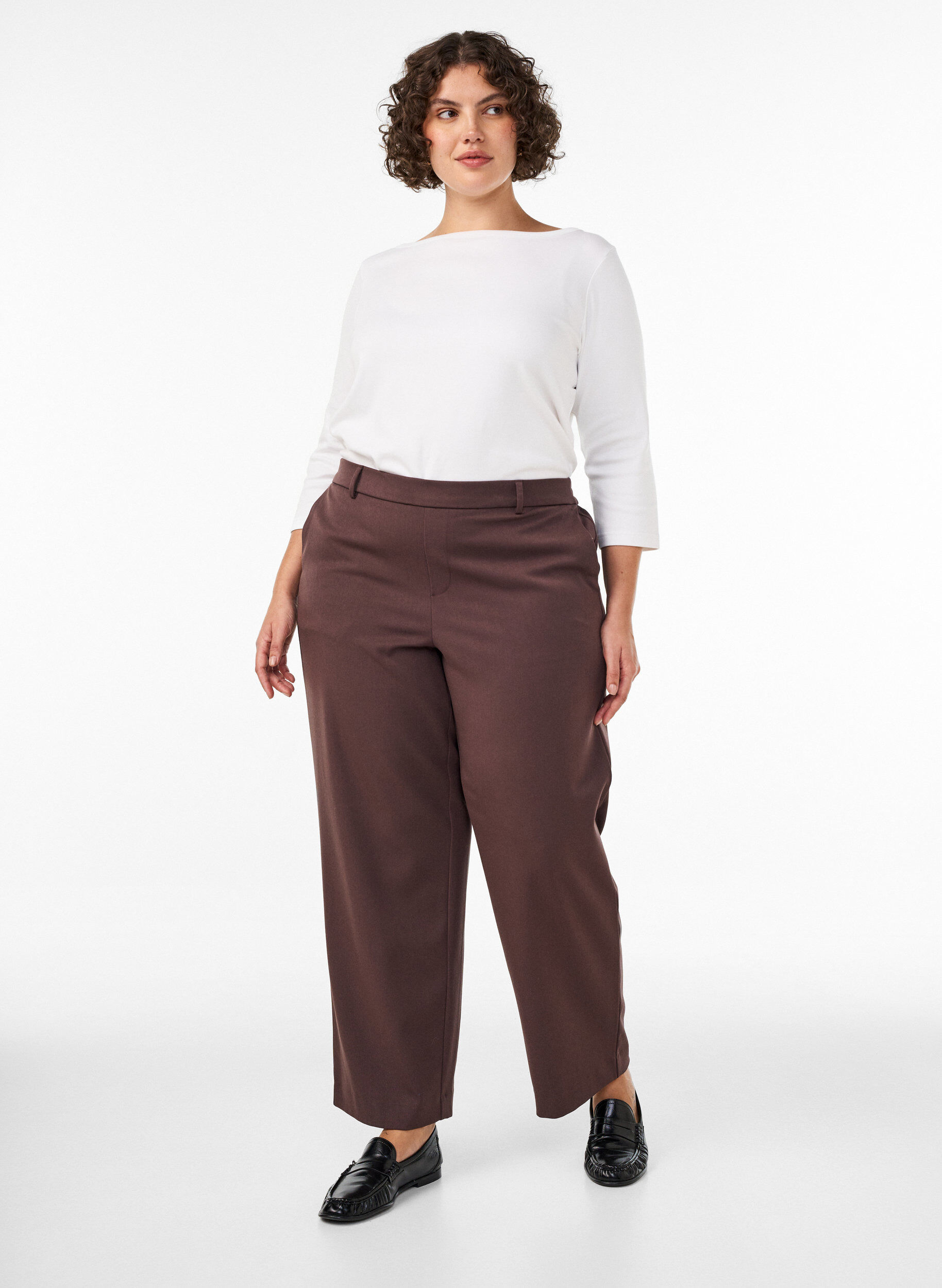 ZizzifashionHigh-waisted tailored trousers with straight fit, Brown, Model image number 0