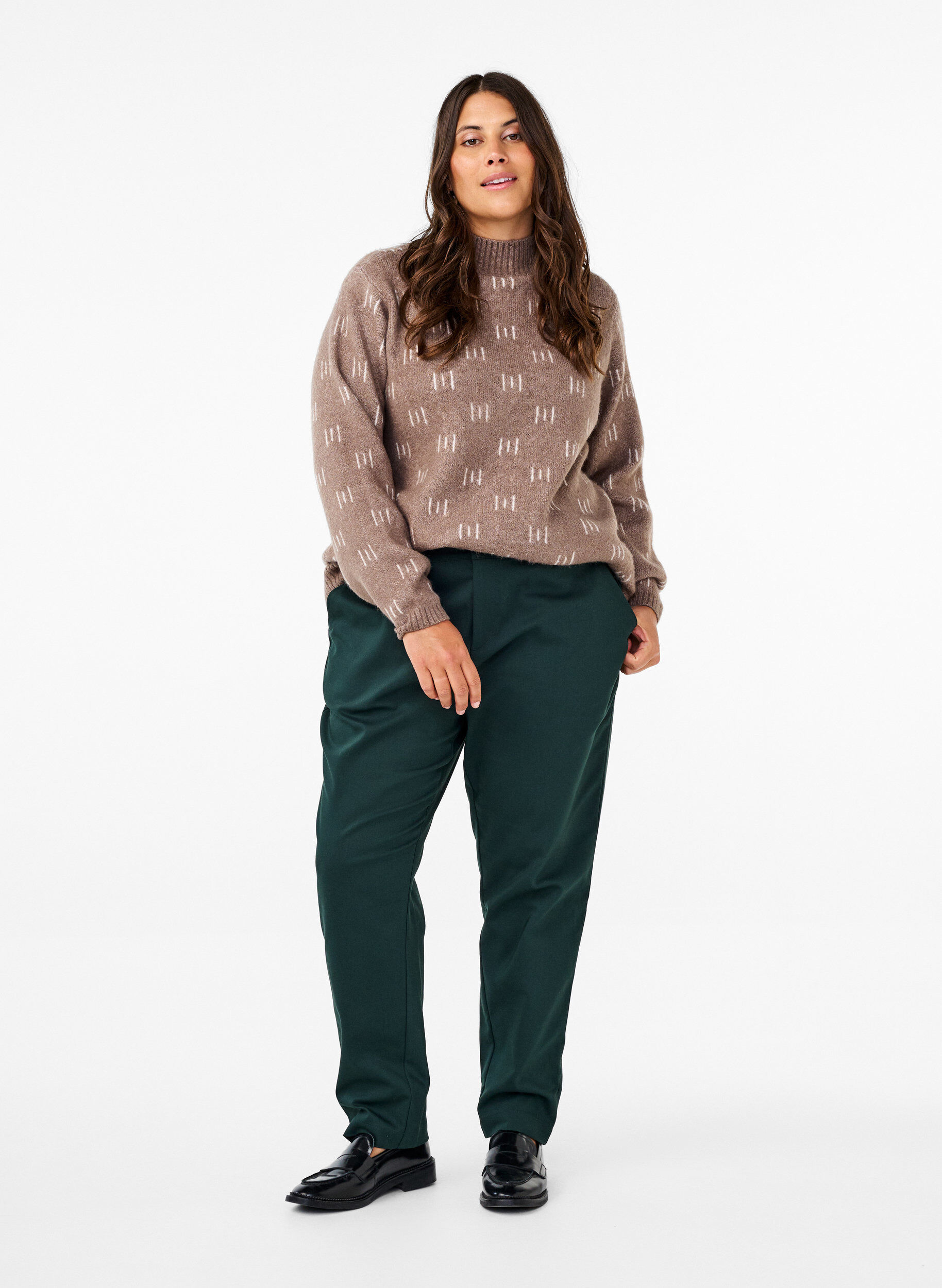 Zizzifashion High-waisted trousers with straight legs, Green, Model image number 0