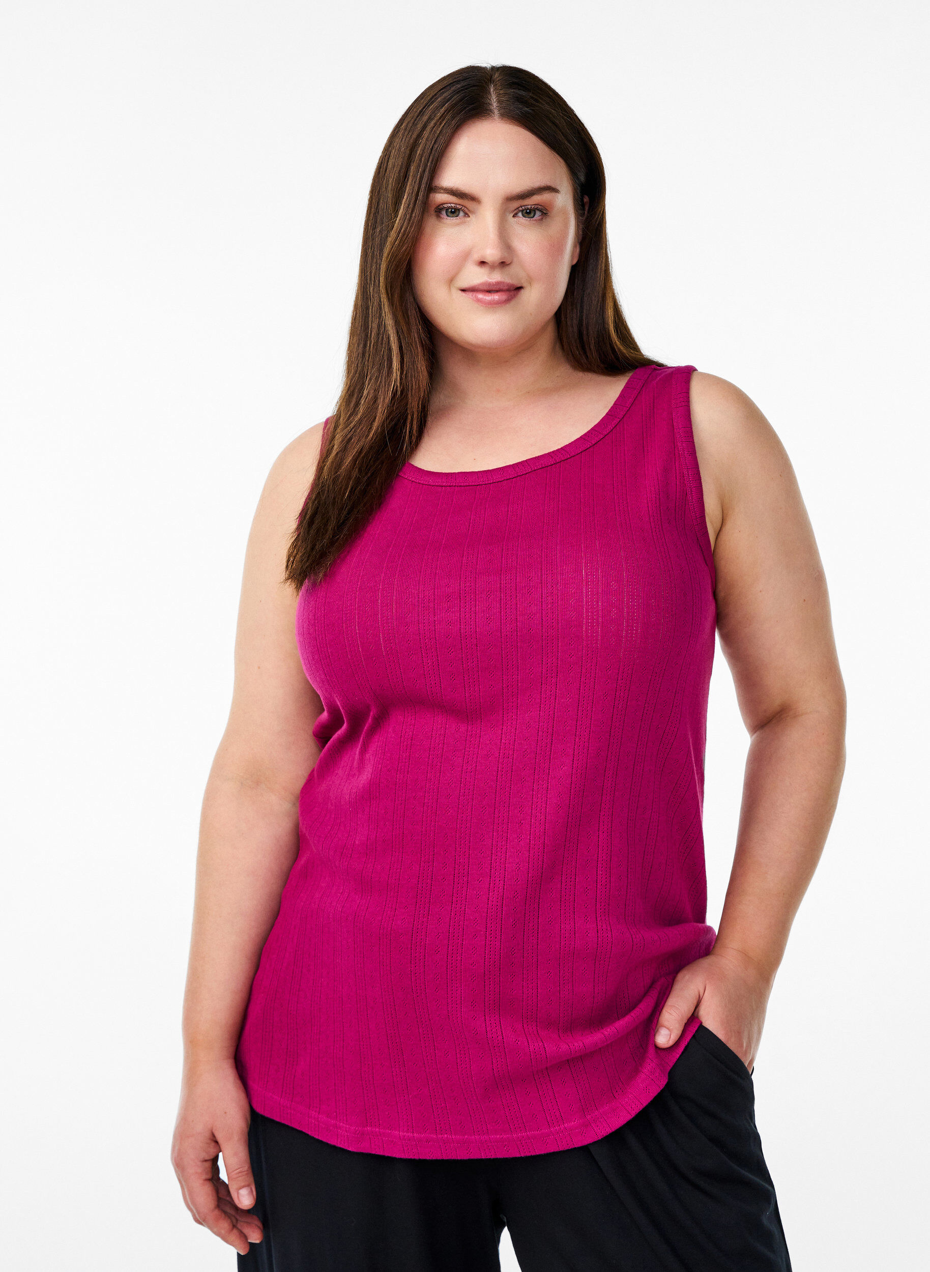 Zizzifashion Night top in organic cotton with a textured pattern, Pink, Model image number 0