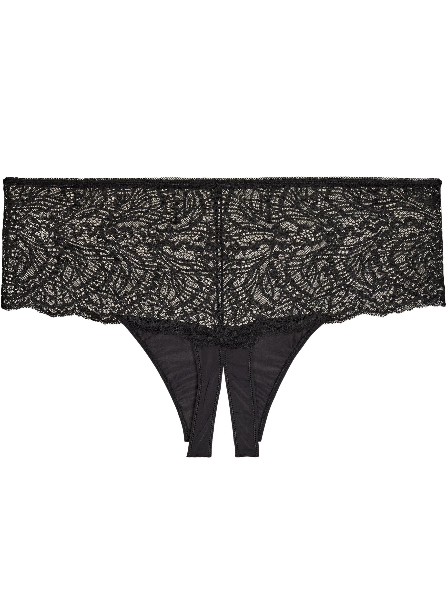 ZizzifashionCrotchless hipster thong with lace and high waist, Black, Packshot image number 1