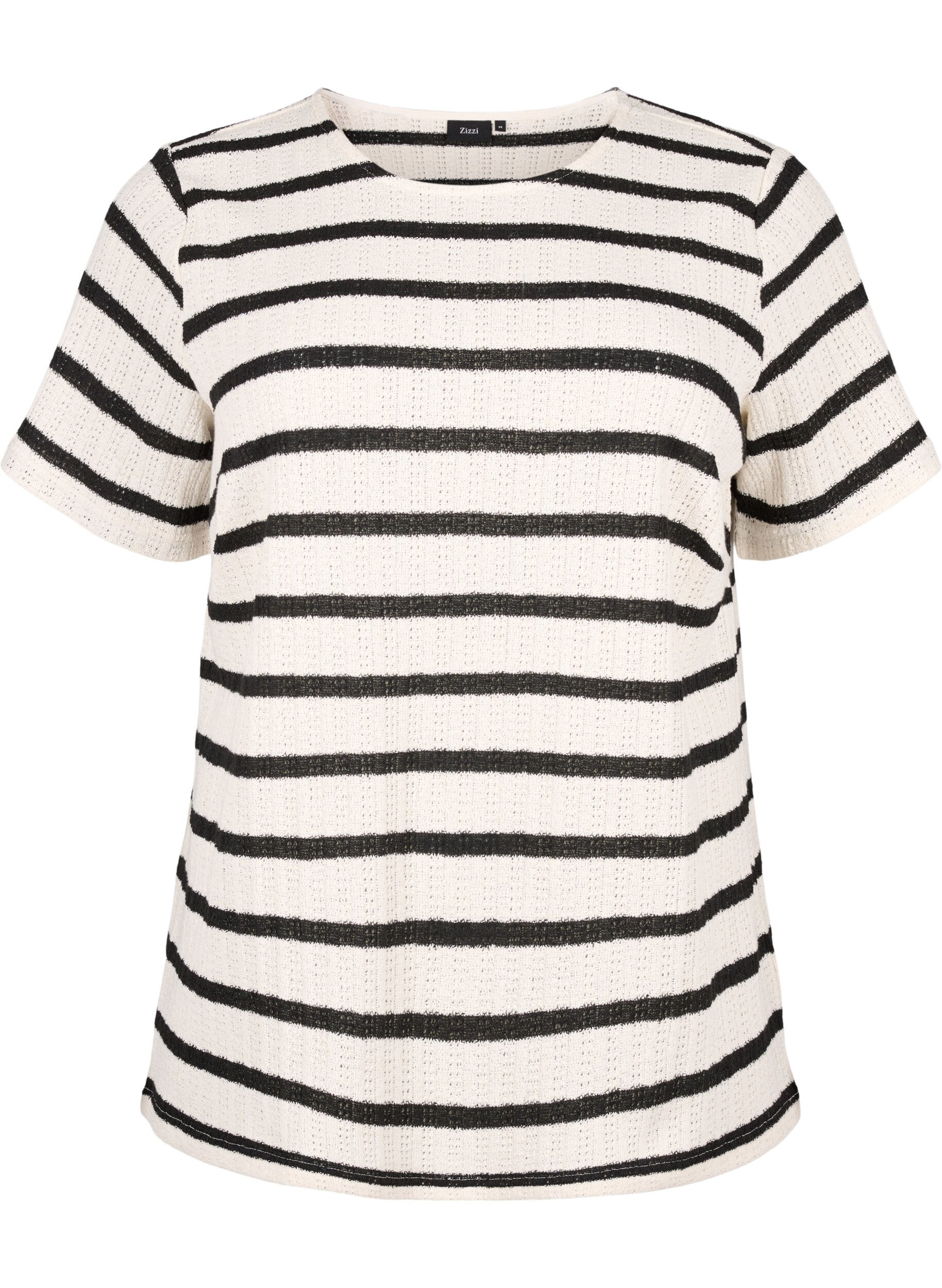 Zizzifashion Short sleeve blouse with contrast-colored stripes, Sand Black Stripe, Packshot image number 0