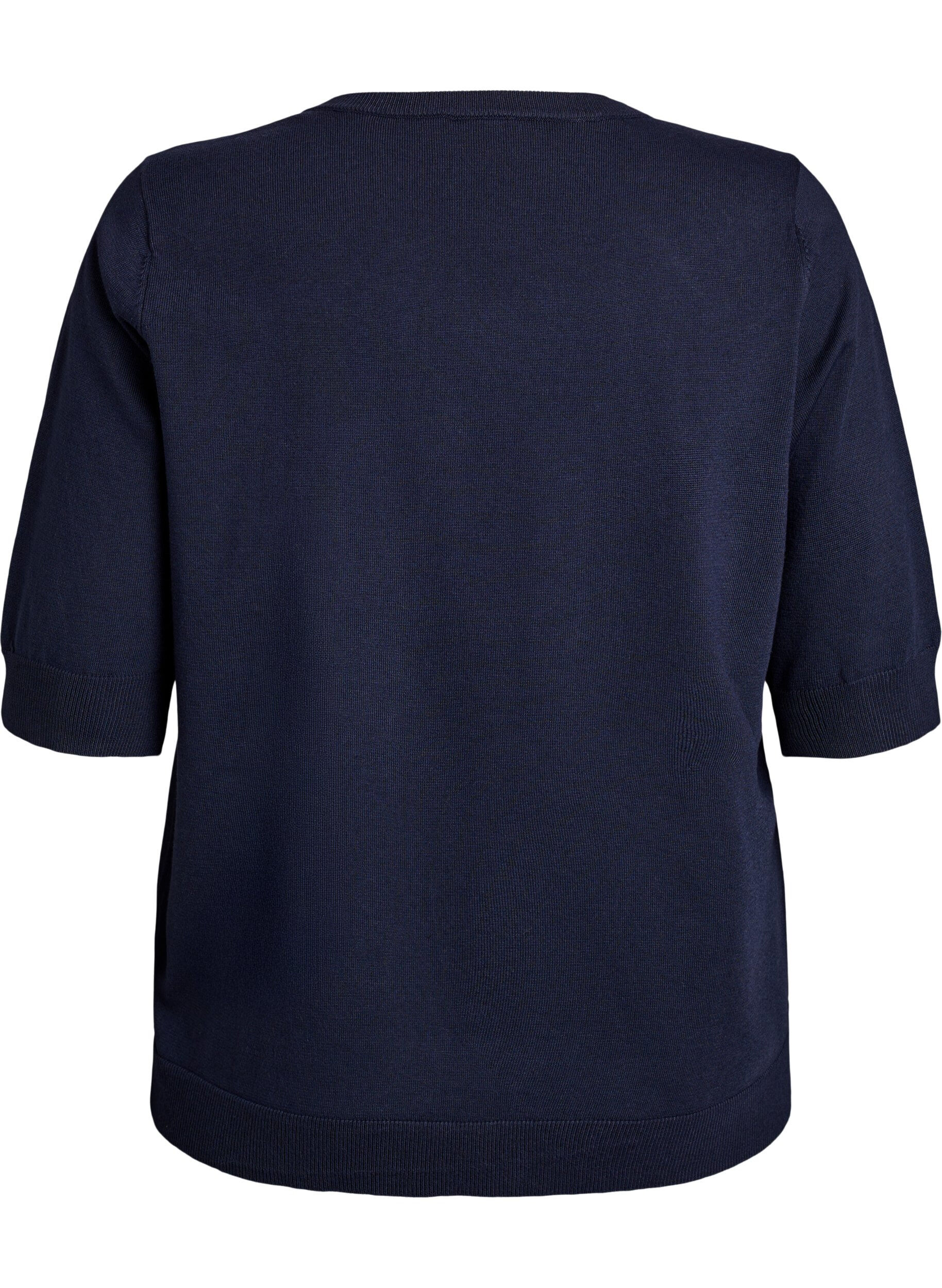 ZizzifashionFine-knit blouse with short sleeves, Blue, Packshot image number 1