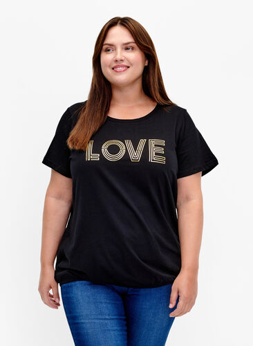 Cotton t-shirt with foil print, Black W. Love, Model image number 0