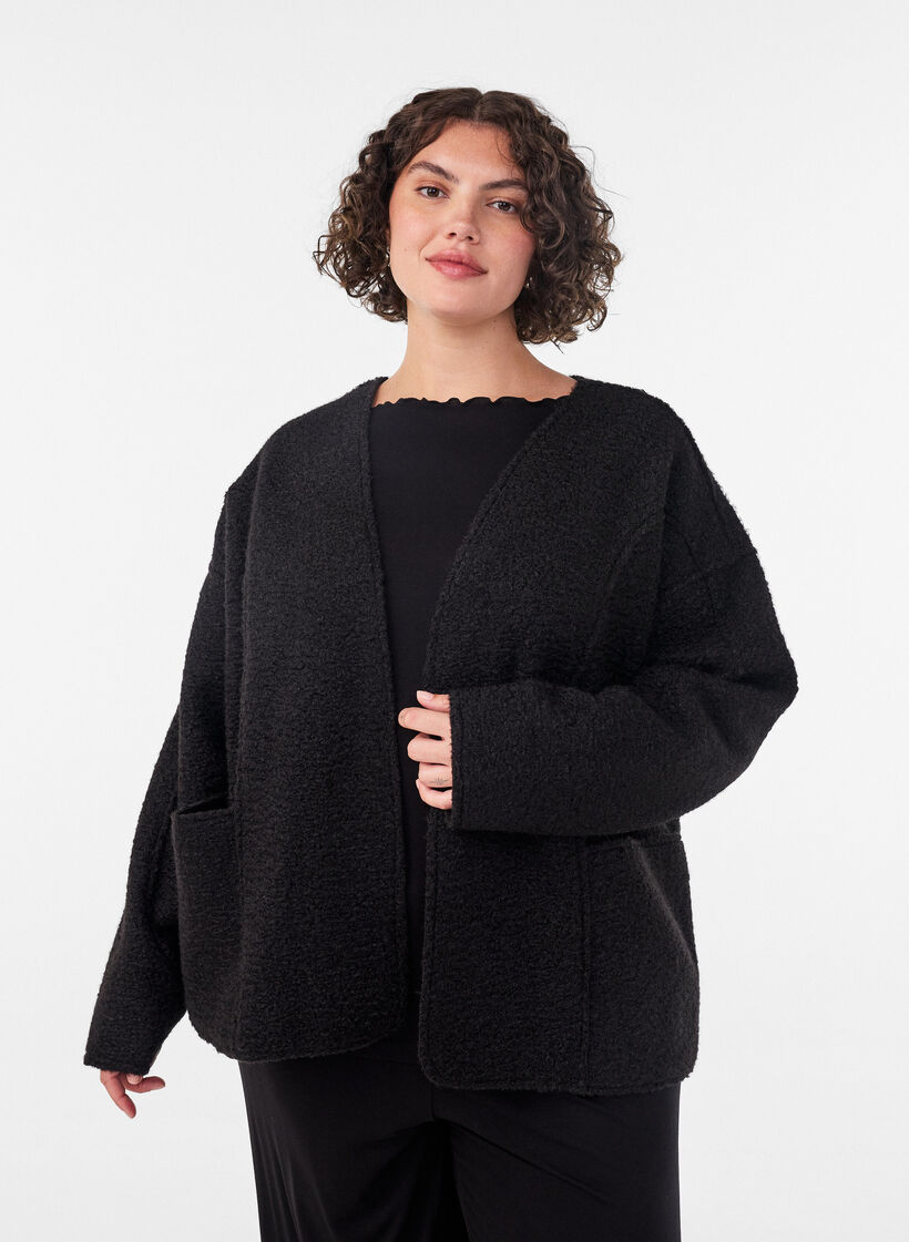 Loose cardigan with pockets, Black, Model image number 0