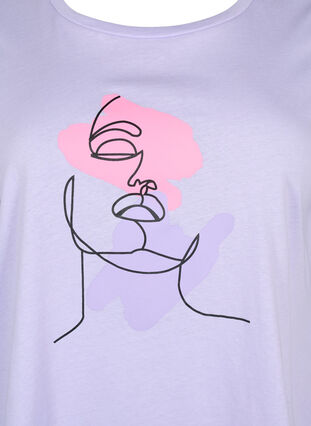 Cotton t-shirt with round neck and print, Lavender FACE, Packshot image number 2