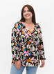 Printed blouse with ruffles, Black Multi Flower, Model image number 0