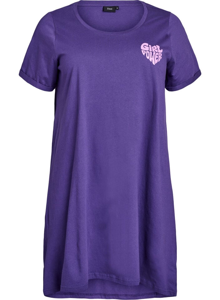 Short-sleeved nightgown in organic cotton, Purple, Packshot image number 0