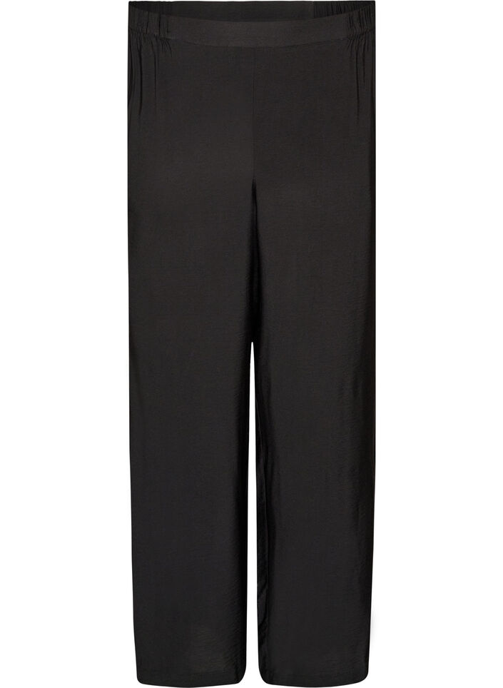 Viscose trousers with an elasticated waist and straight legs, Black, Packshot image number 0