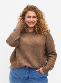 Melange sweater with round neck	, Caribou Mel., Model