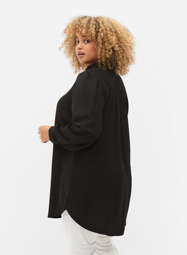 Long-sleeved tunica with ruffle collar, Black, Model image number 1
