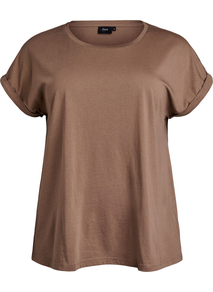 Short-sleeved t-shirt in a cotton blend, Brown, Packshot image number 0