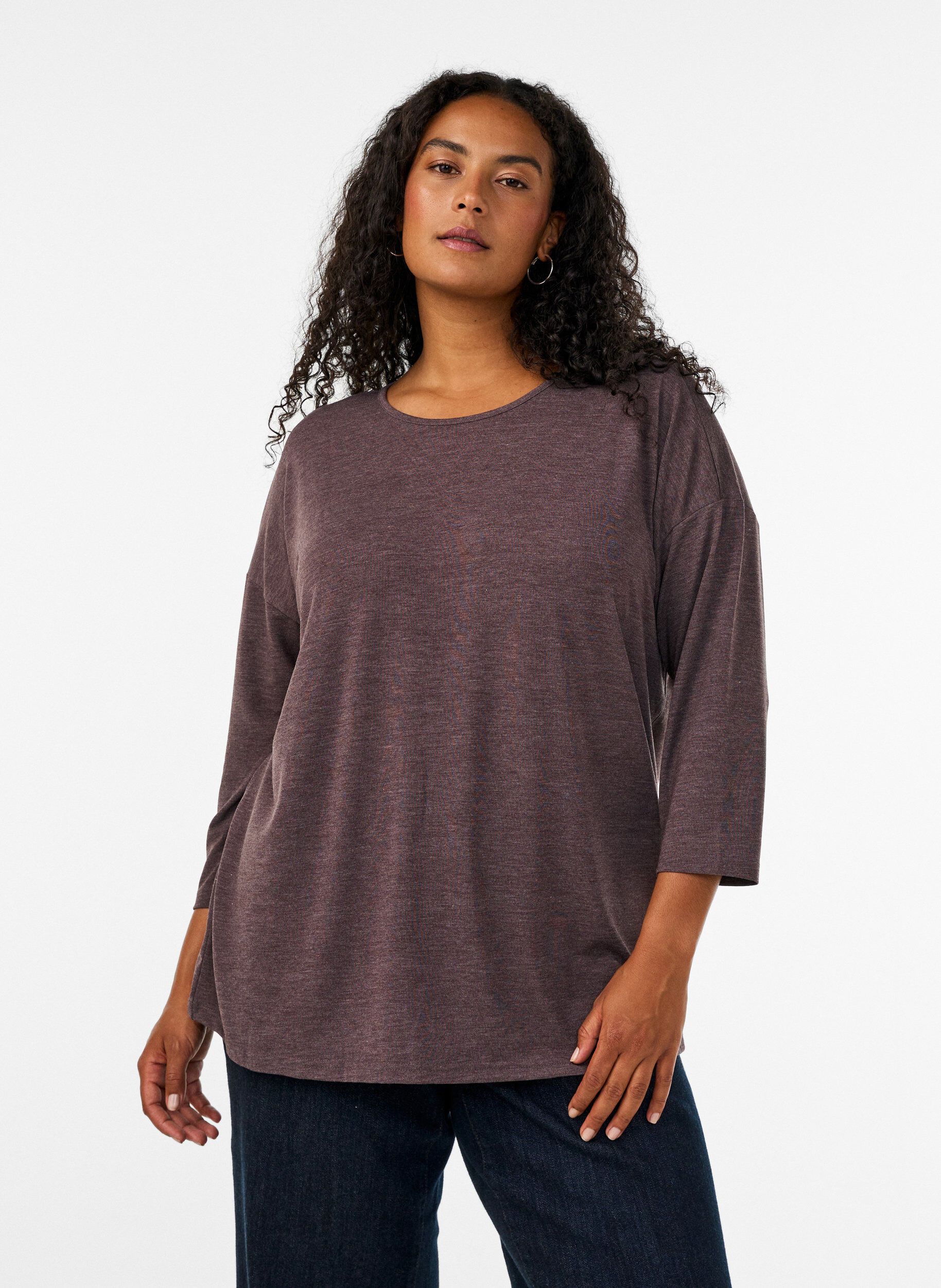 ZizzifashionJersey blouse with 3/4 sleeves, Brown, Model image number 0