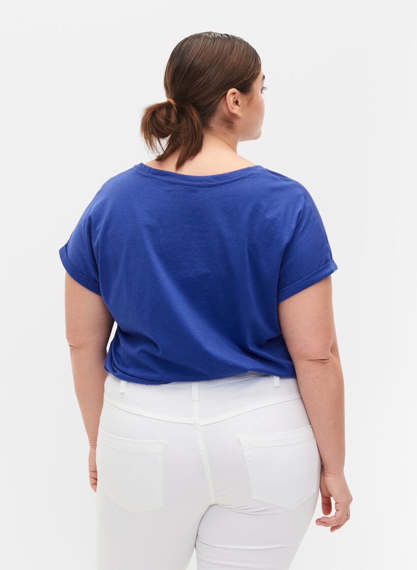 Short sleeved cotton blend t-shirt, Blue, Model image number 2