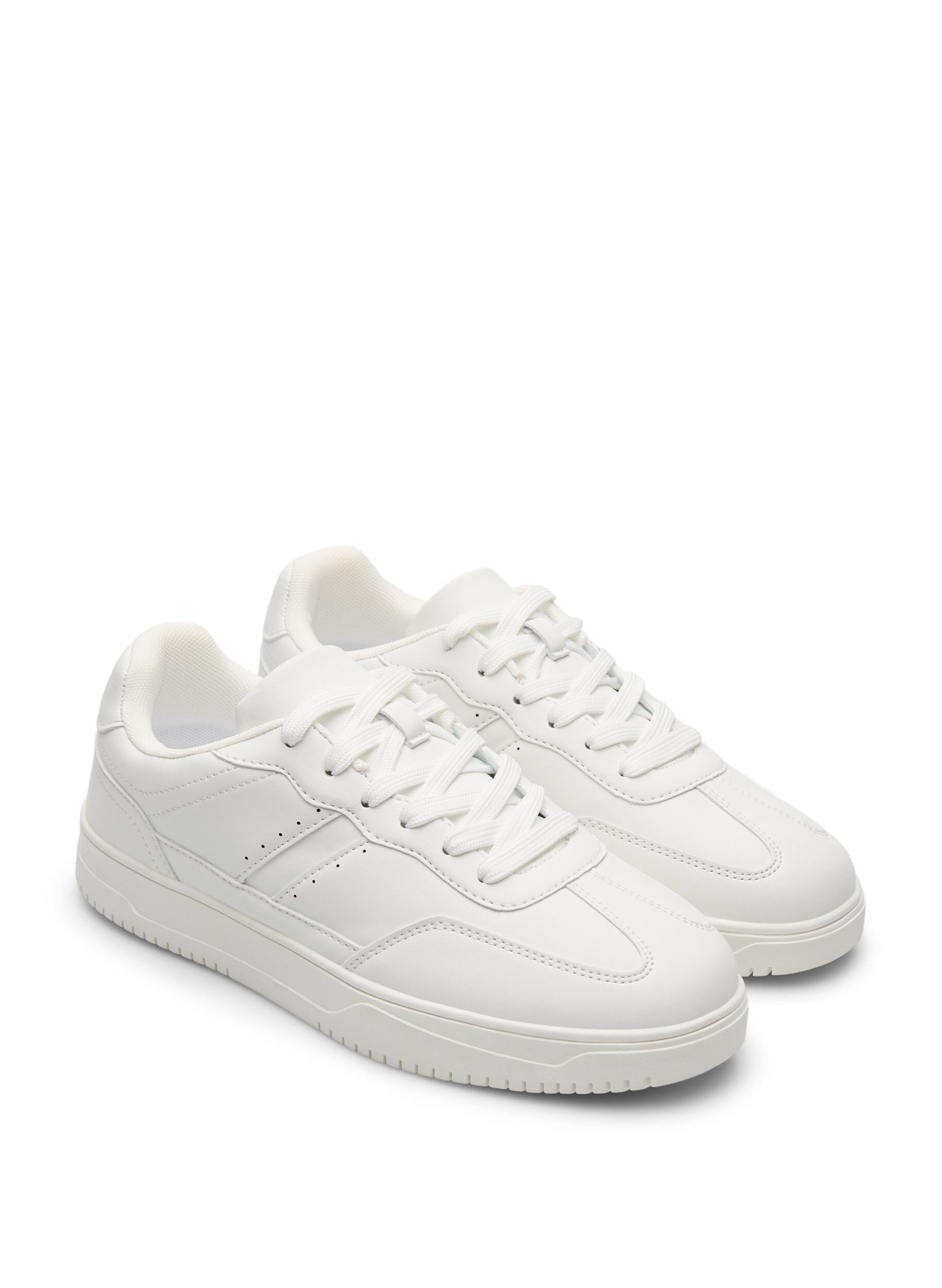 Zizzifashion Wide fit - Faux leather trainers with stitch detailing, White, Packshot image number 1