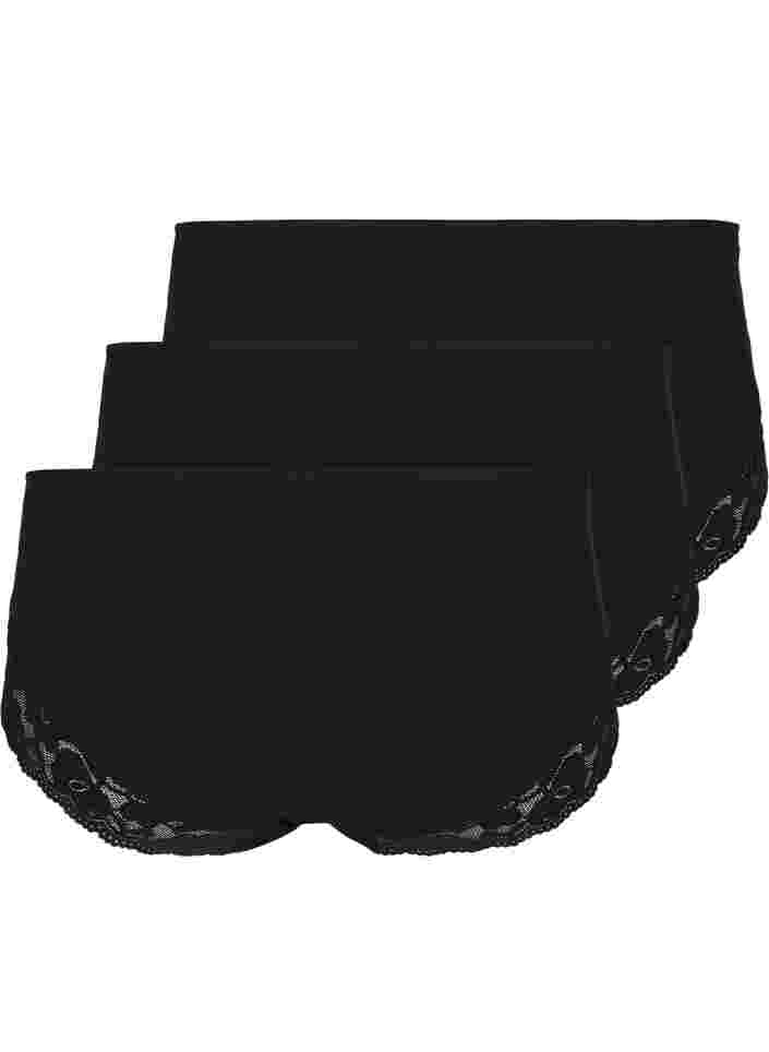 3-pack hipster knickers with lace trim, Black, Packshot image number 1