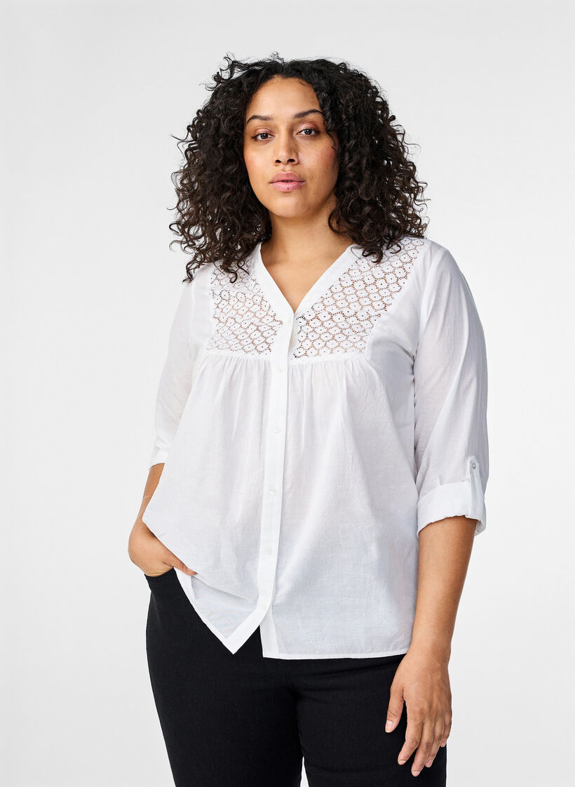 FLASH - Shirt with crochet detail, Bright White, Model image number 0