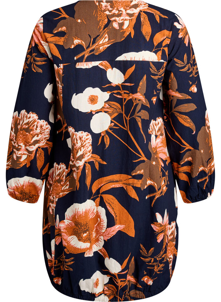 Short cotton dress with an elasticated hem and long sleeves, Black, Packshot image number 1