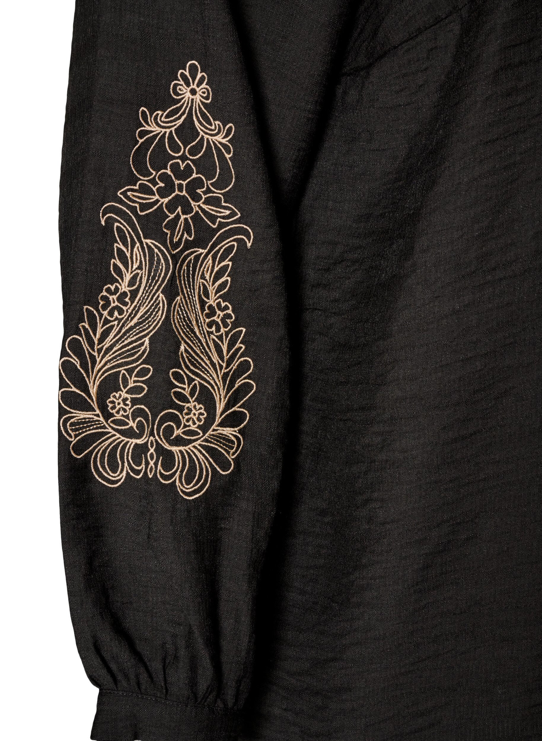 ZizzifashionViscose shirt with embroidered sleeves, Black, Packshot image number 3