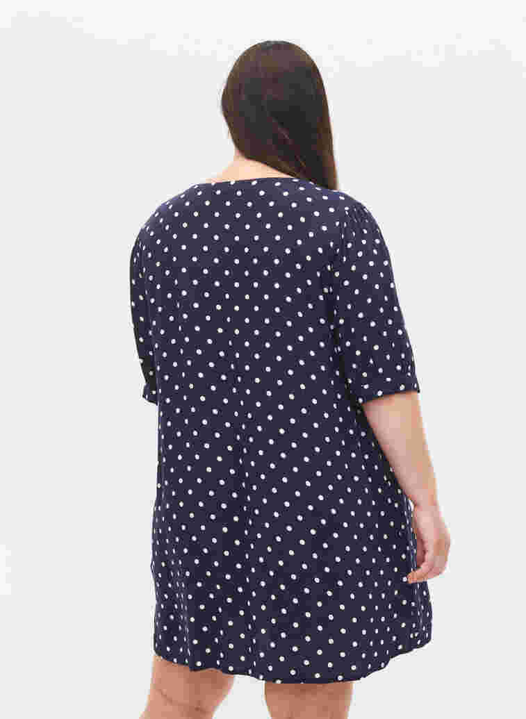 Short-sleeved polka dot viscose tunic, Night Sky Dot, Model image number 1