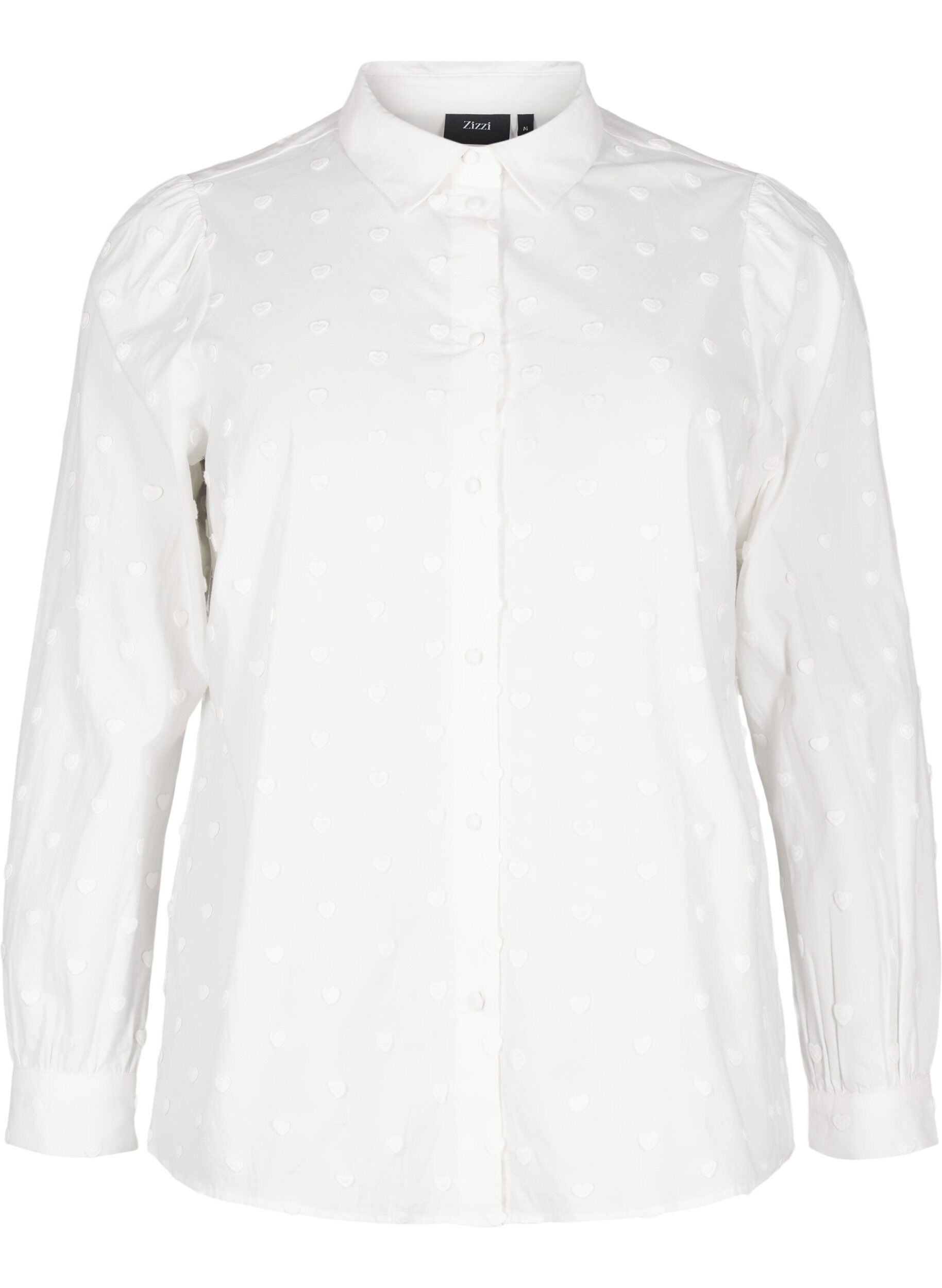 Zizzifashion Shirt with collar and sewn-on hearts, White, Packshot image number 0
