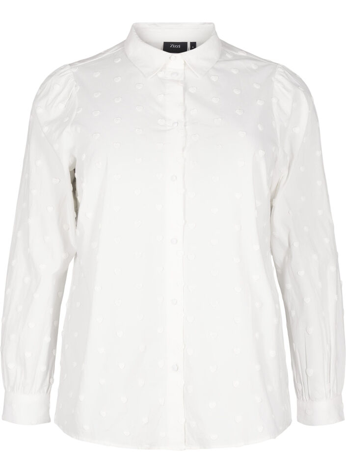 Shirt with collar and sewn-on hearts, White, Packshot image number 0
