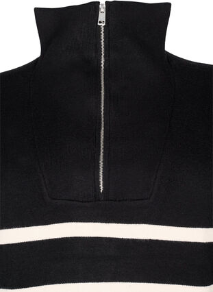 Striped knit dress with high collar and zipper, Black w. Birch, Packshot image number 2